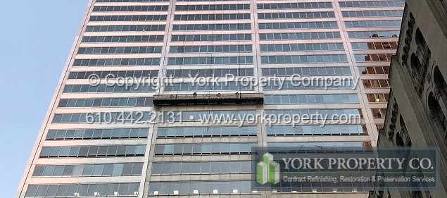 York Property Company offers a comprehensive range of contracting services that solve remedial maintenance issues related to today's damaged architectural metal surfaces. Cleaning chalked and faded painted aluminum storefront windows, refurbishing oxidized anodized aluminum window frames, removing scratches from anodized aluminum window wall mullions and refinishing pitted stainless steel cladding is the foundation of our business.