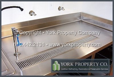 Repairing and refurbishing scratched and damaged stainless steel commercial sinks and counter tops.