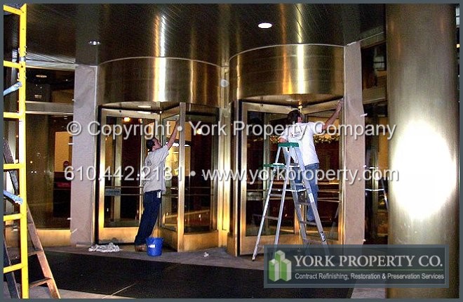 Cleaning and refinishing brass entryways, brass entrance doors, brass revolving doors and brass fascia panels.