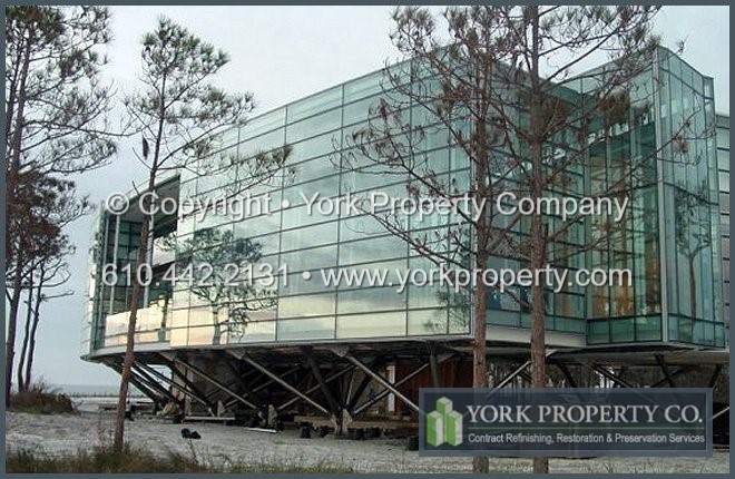 Stainless steel building facade preventive maintenance washing. We stop metal corrosion and prevent metal from rusting.