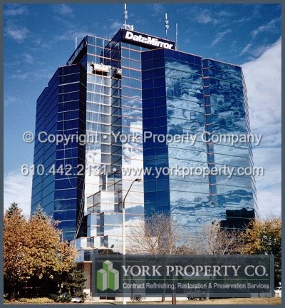 Cleaning dirty painted aluminum curtain wall clad panels.